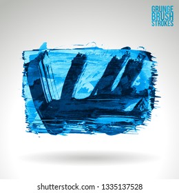 Blue brush stroke and texture. Grunge vector abstract hand - painted element. Underline and border design.
