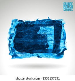 Blue brush stroke and texture. Grunge vector abstract hand - painted element. Underline and border design.