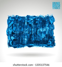 Blue brush stroke and texture. Grunge vector abstract hand - painted element. Underline and border design.