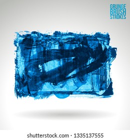 Blue brush stroke and texture. Grunge vector abstract hand - painted element. Underline and border design.