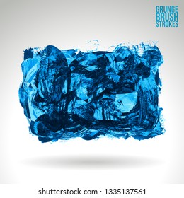Blue brush stroke and texture. Grunge vector abstract hand - painted element. Underline and border design.