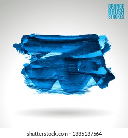Blue brush stroke and texture. Grunge vector abstract hand - painted element. Underline and border design.