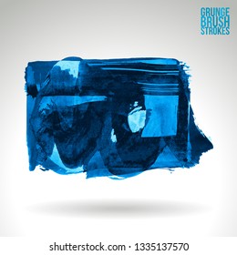 Blue brush stroke and texture. Grunge vector abstract hand - painted element. Underline and border design.