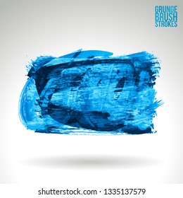 Blue brush stroke and texture. Grunge vector abstract hand - painted element. Underline and border design.