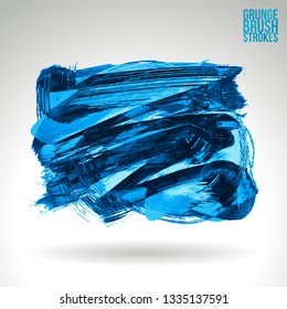 Blue brush stroke and texture. Grunge vector abstract hand - painted element. Underline and border design.