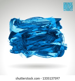 Blue brush stroke and texture. Grunge vector abstract hand - painted element. Underline and border design.