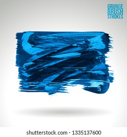 Blue brush stroke and texture. Grunge vector abstract hand - painted element. Underline and border design.