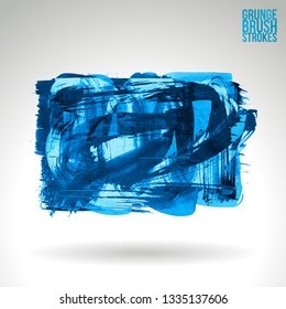 Blue brush stroke and texture. Grunge vector abstract hand - painted element. Underline and border design.