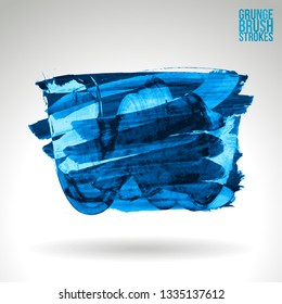 Blue brush stroke and texture. Grunge vector abstract hand - painted element. Underline and border design.