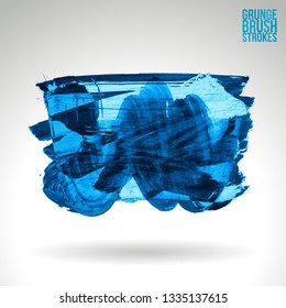 Blue brush stroke and texture. Grunge vector abstract hand - painted element. Underline and border design.