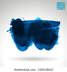 Blue brush stroke and texture. Grunge vector abstract hand - painted element. Underline and border design.