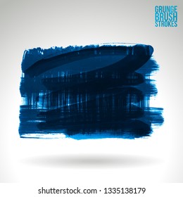 Blue brush stroke and texture. Grunge vector abstract hand - painted element. Underline and border design.