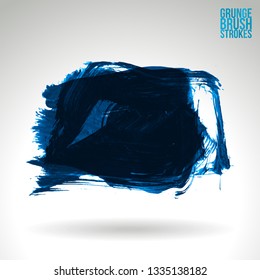 Blue brush stroke and texture. Grunge vector abstract hand - painted element. Underline and border design.