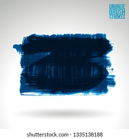 Blue brush stroke and texture. Grunge vector abstract hand - painted element. Underline and border design.