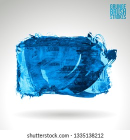 Blue brush stroke and texture. Grunge vector abstract hand - painted element. Underline and border design.