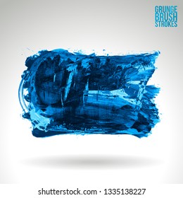 Blue brush stroke and texture. Grunge vector abstract hand - painted element. Underline and border design.