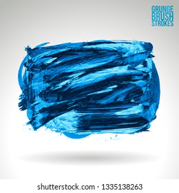 Blue brush stroke and texture. Grunge vector abstract hand - painted element. Underline and border design.