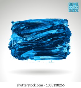 Blue brush stroke and texture. Grunge vector abstract hand - painted element. Underline and border design.