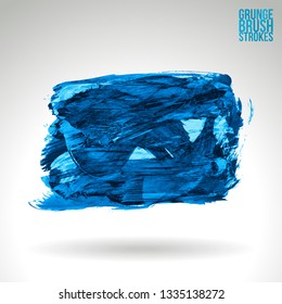 Blue brush stroke and texture. Grunge vector abstract hand - painted element. Underline and border design.