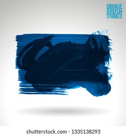 Blue brush stroke and texture. Grunge vector abstract hand - painted element. Underline and border design.