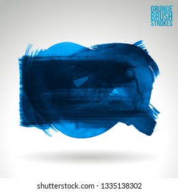 Blue brush stroke and texture. Grunge vector abstract hand - painted element. Underline and border design.