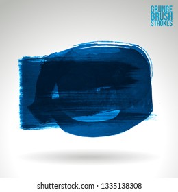 Blue brush stroke and texture. Grunge vector abstract hand - painted element. Underline and border design.