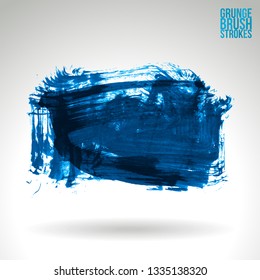 Blue brush stroke and texture. Grunge vector abstract hand - painted element. Underline and border design.