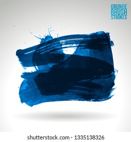 Blue brush stroke and texture. Grunge vector abstract hand - painted element. Underline and border design.