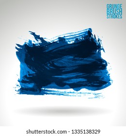 Blue brush stroke and texture. Grunge vector abstract hand - painted element. Underline and border design.