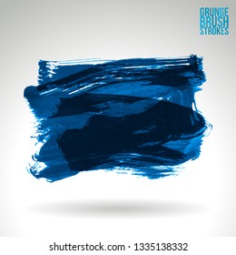 Blue brush stroke and texture. Grunge vector abstract hand - painted element. Underline and border design.