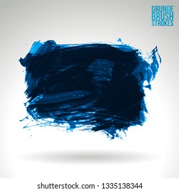 Blue brush stroke and texture. Grunge vector abstract hand - painted element. Underline and border design.