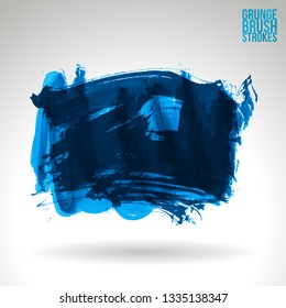 Blue brush stroke and texture. Grunge vector abstract hand - painted element. Underline and border design.