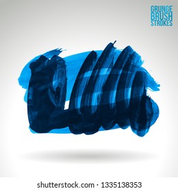 Blue brush stroke and texture. Grunge vector abstract hand - painted element. Underline and border design.