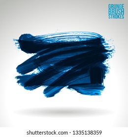 Trazo y textura de pincel azul. Grunge vectorial abstracto de la mano - elemento pintado. Diseño de subrayado y borde.