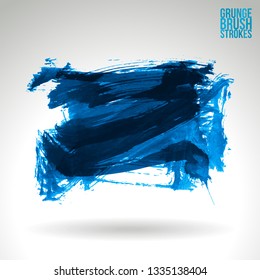 Blue brush stroke and texture. Grunge vector abstract hand - painted element. Underline and border design.