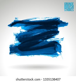 Blue brush stroke and texture. Grunge vector abstract hand - painted element. Underline and border design.