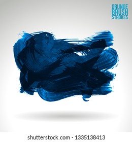 Blue brush stroke and texture. Grunge vector abstract hand - painted element. Underline and border design.
