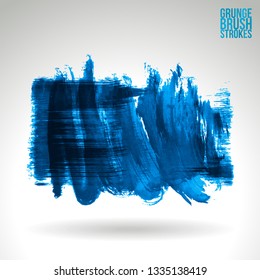 Blue brush stroke and texture. Grunge vector abstract hand - painted element. Underline and border design.
