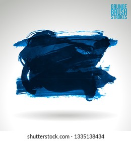 Blue brush stroke and texture. Grunge vector abstract hand - painted element. Underline and border design.