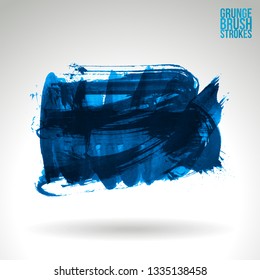 Blue brush stroke and texture. Grunge vector abstract hand - painted element. Underline and border design.