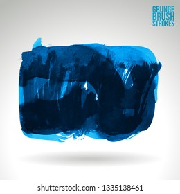 Blue brush stroke and texture. Grunge vector abstract hand - painted element. Underline and border design.