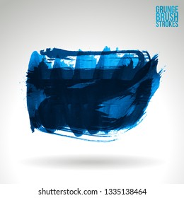 Blue brush stroke and texture. Grunge vector abstract hand - painted element. Underline and border design.