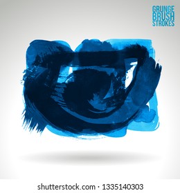 Blue brush stroke and texture. Grunge vector abstract hand - painted element. Underline and border design.