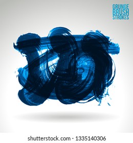 Blue brush stroke and texture. Grunge vector abstract hand - painted element. Underline and border design.