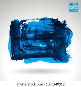 Blue brush stroke and texture. Grunge vector abstract hand - painted element. Underline and border design.