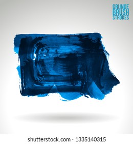 Blue brush stroke and texture. Grunge vector abstract hand - painted element. Underline and border design.