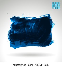 Blue brush stroke and texture. Grunge vector abstract hand - painted element. Underline and border design.