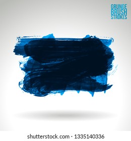 Blue brush stroke and texture. Grunge vector abstract hand - painted element. Underline and border design.
