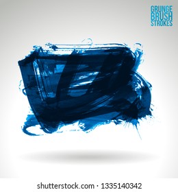 Blue brush stroke and texture. Grunge vector abstract hand - painted element. Underline and border design.