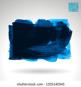 Blue brush stroke and texture. Grunge vector abstract hand - painted element. Underline and border design.